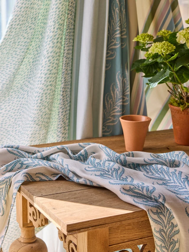 Loving the beautiful blues in the showroom today 💙 Some favourites lined up, left to right: Coco, Ella, Lorcan Reverse, and Marni — with Lorcan in Dusty Turquoise taking centre stage on the table.