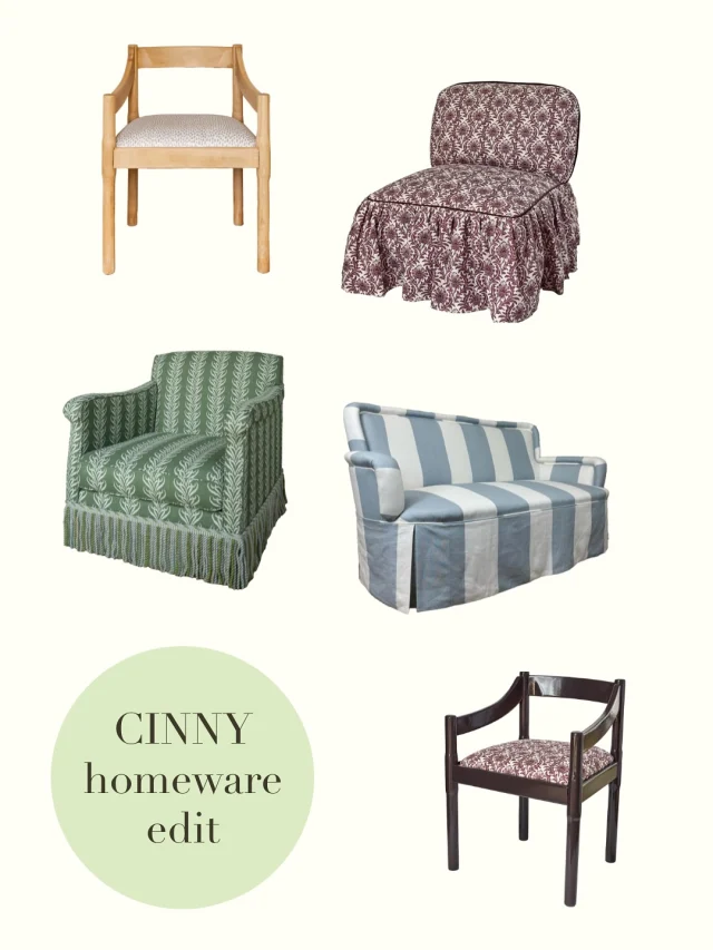A little reminder about CINNY Homeware ✨

A small but carefully curated collection of timeless pieces for your home, from one-of-a-kind sofas and armchairs personally sourced and upholstered, to our signature made-to-order Carimate chairs in your chosen CINNY fabric.

Have any questions or looking for something bespoke? Just drop me an email at mailto:info@cinny.co.uk — I’d love to hear from you! 🤎